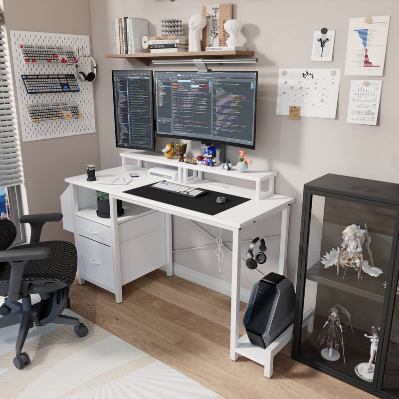 47.3"office desk with power outlet,2 Monitor Stands,2 drawers