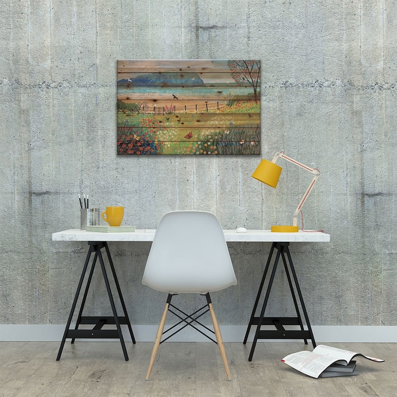 Garden Beside The Sea Print On Wood by Jo Grundy - Multi-Color