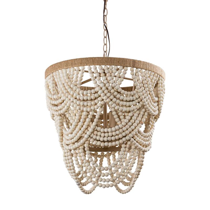 19.7" Bohemian Layered Wood Beads Basket Chandelier Light