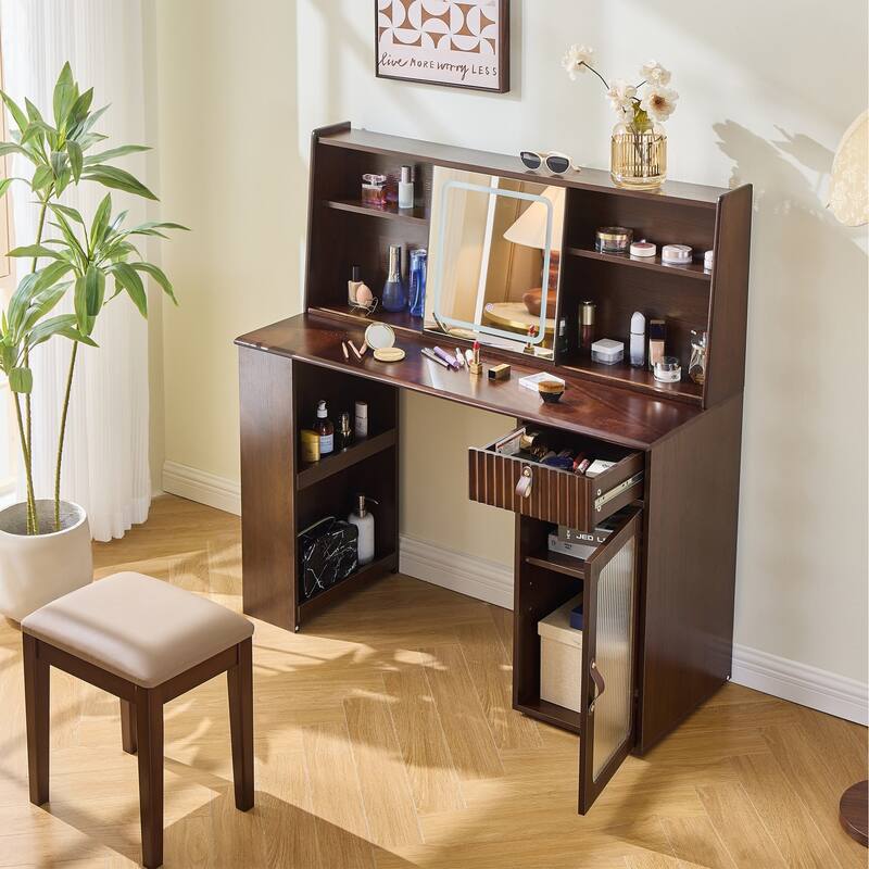 Makeup Vanity Desk with Chair and 3 Modes Adjustable Lighted Mirror
