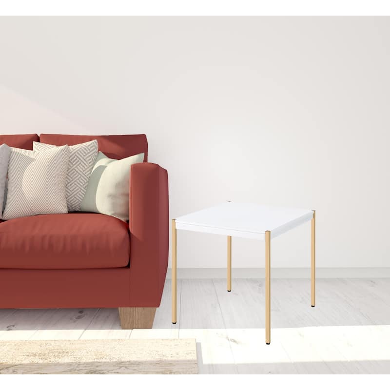 Gold Metal and White Wood End Table Square 24" Accent for Living Room Entryway or Bedroom - 24"L x 24"W x 24"H