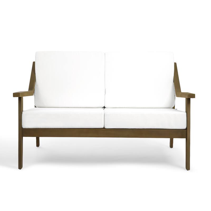 Outdoor Wood Teak Cushioned Patio 2 Seater Loveseat with Coffee Table