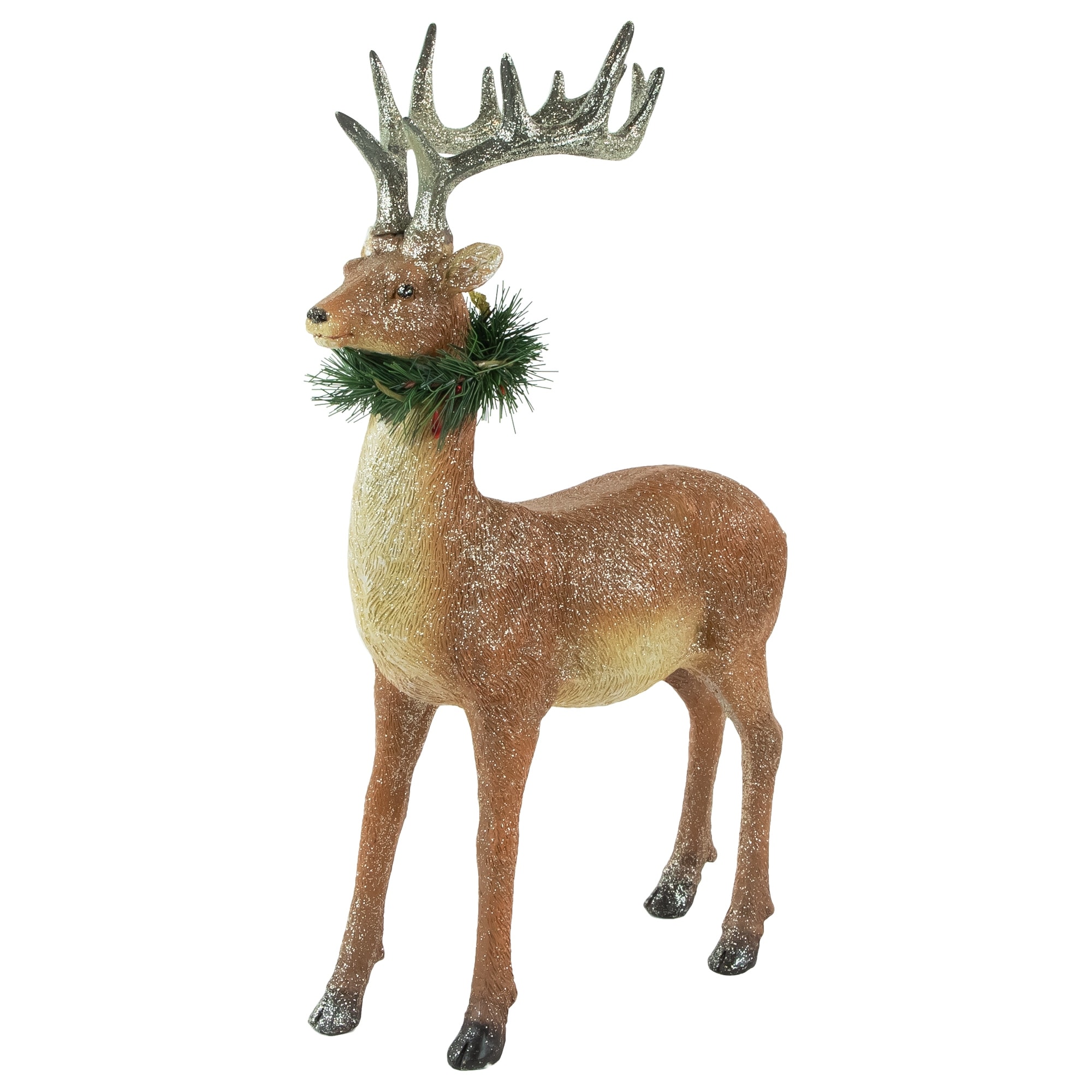 Standing Glitter Reindeer Pine Neck Wreath Christmas Decoration 15.5"