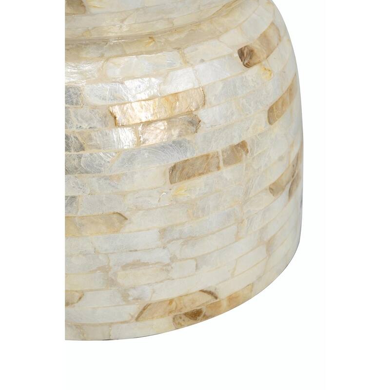 ​Decorative Hourglass Stool - Gold/White Capiz Finish, End Table, Side Table - 14x14x18"