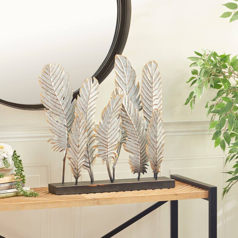 Metal Bird Feathers Sculpture - Gray - Roche River Decor - 5"W x 20"L x 21"H