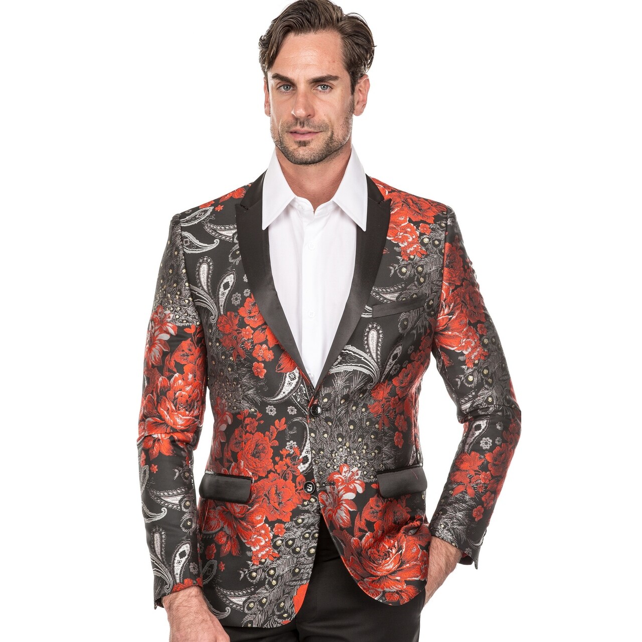 red flower suit jacket