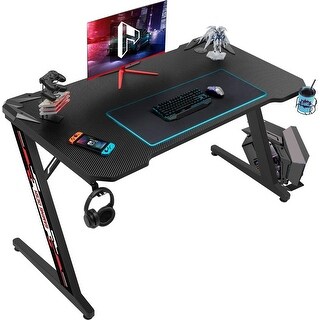 Homall 43 Inches Z Shaped Gaming Desk Carbon Fiber Surface (Black)