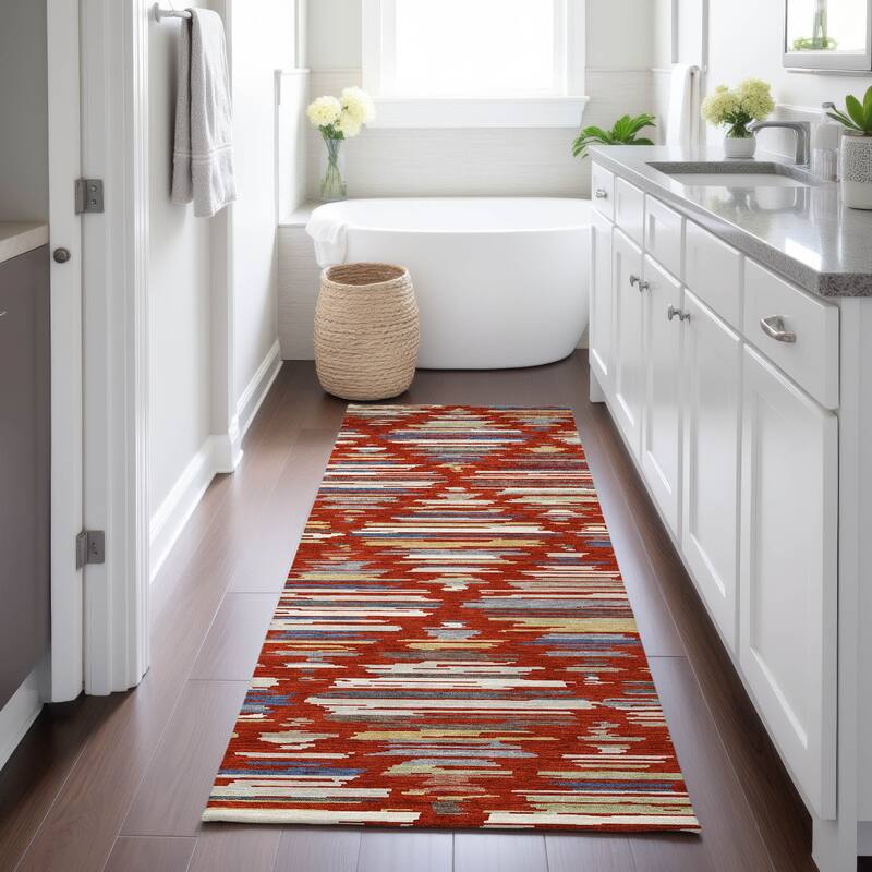 Machine Washable Indoor/ Outdoor Modern Trellis Chantille Rug