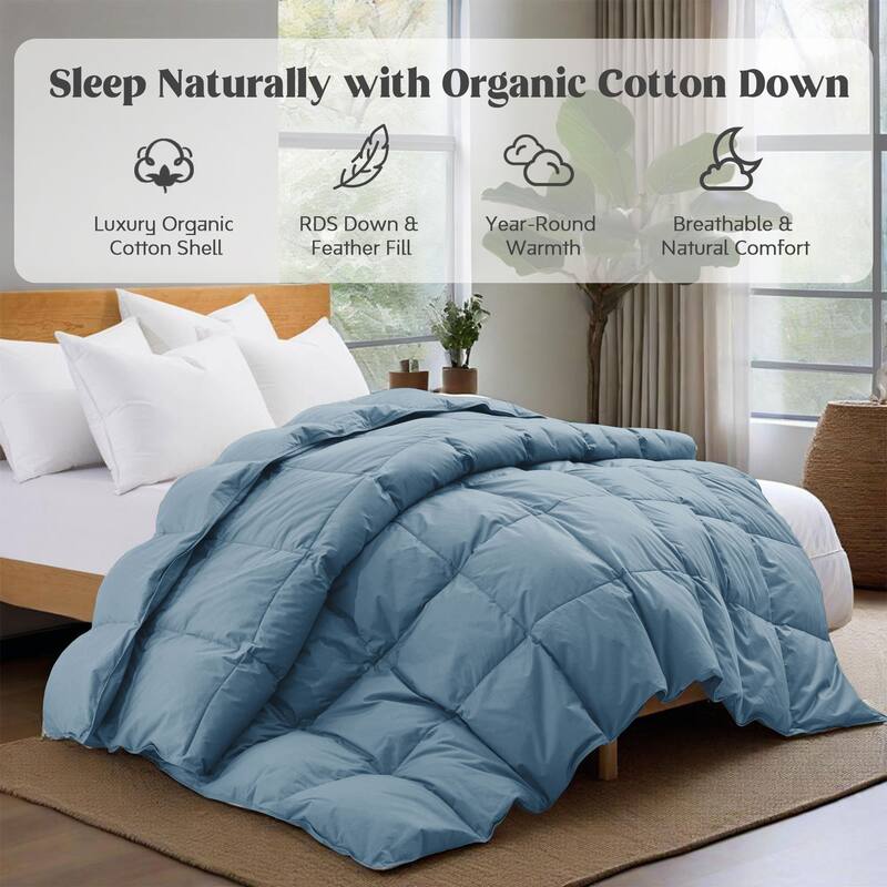 All Season 100% Organic Cotton Down Breathable Duvet Insert Medium Warmth Comforter