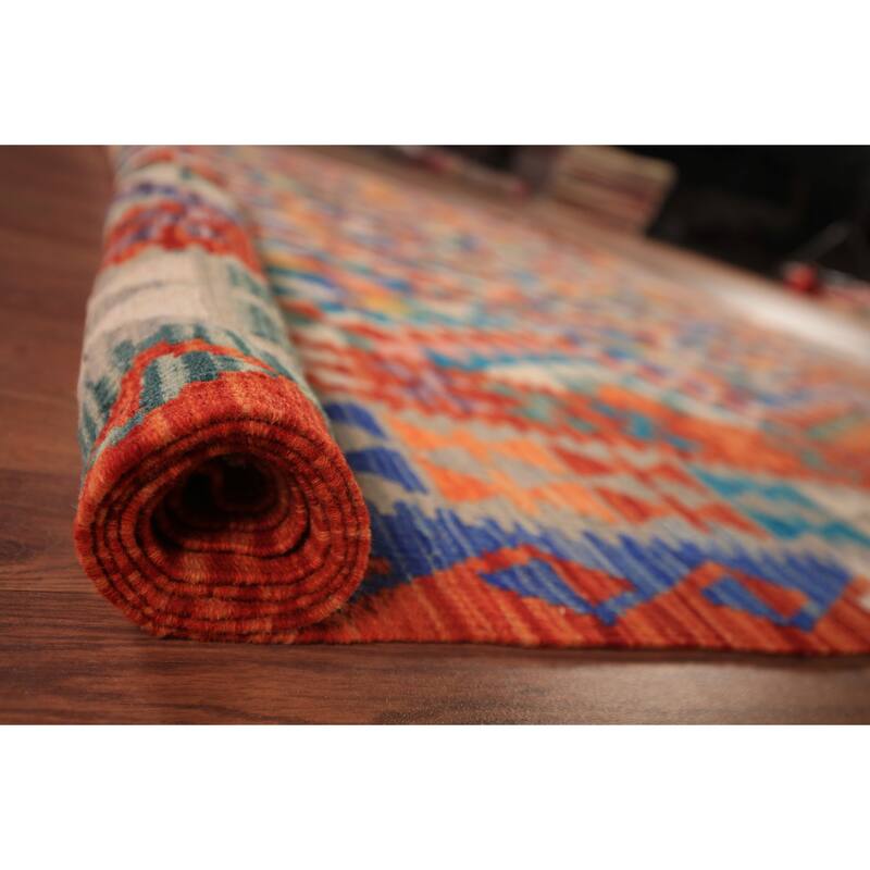South Western Style Kilim Area Rug Hand-Woven Multi-Color Wool Carpet - 8'1" x 9'10"