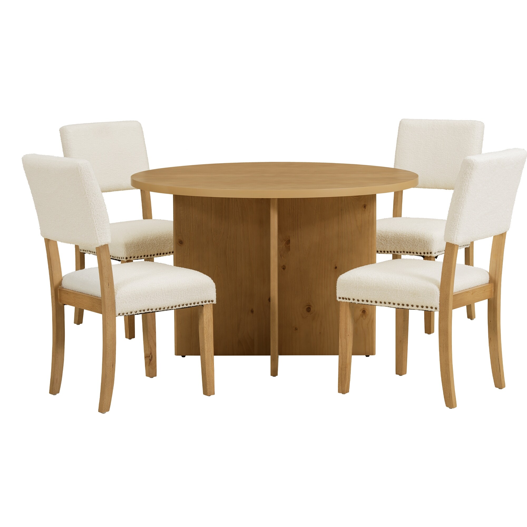 Modern Round Pedestal Dining Table Set with 4 Upholstered Chairs 5 Piece Natural Wood Dining Set for Dining Room Living Room On Sale Bed Bath Beyond 40869468