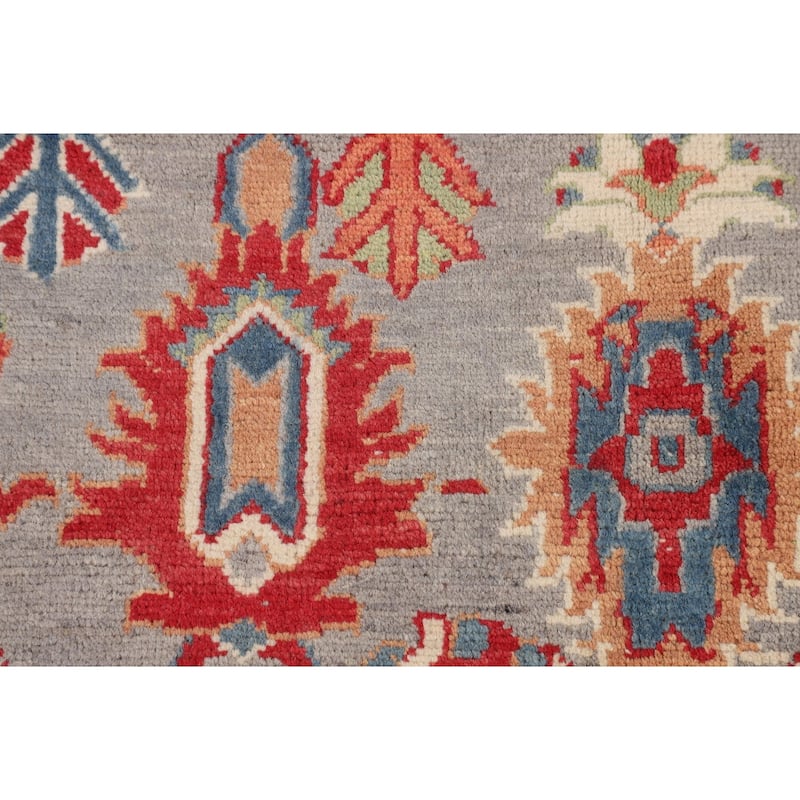 Grey Kazak Oriental Area Rug Handmade Geometric Wool Carpet - 5'0" x 6'8"