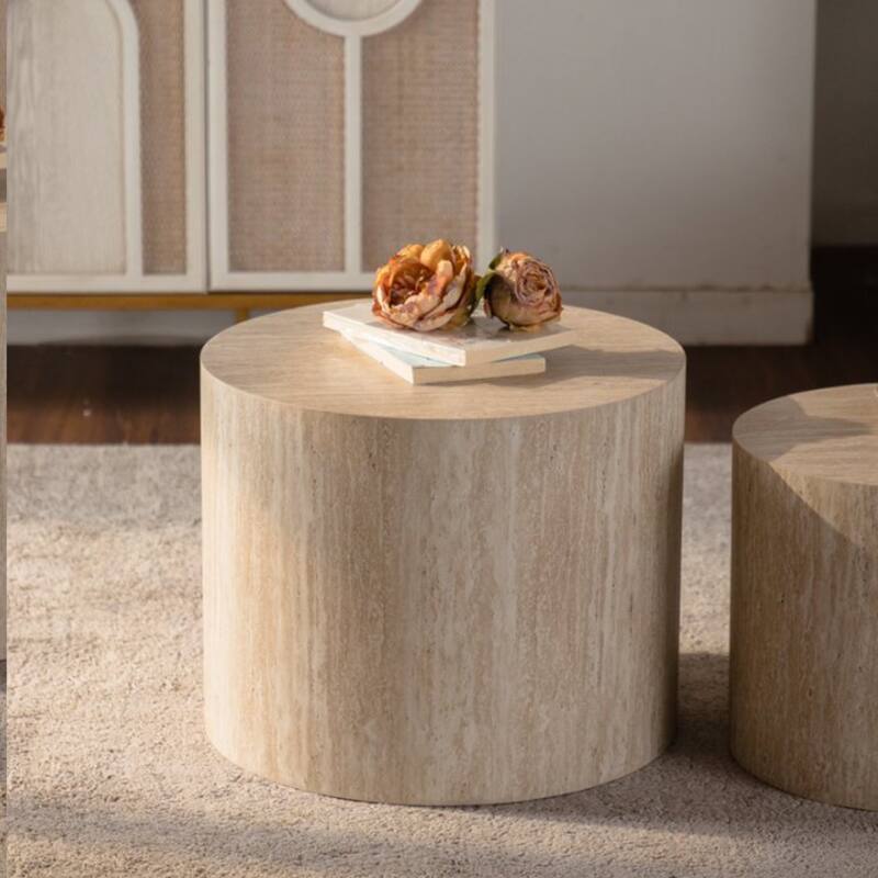 Nesting Coffee Table Set of 2, Round Wooden Coffee Tables Modern Circle Table for Small Space, Accent End and Side Table Set