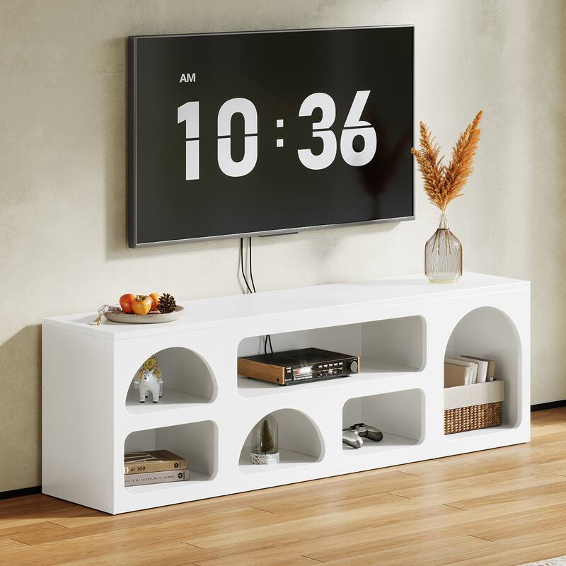 Modern TV Stand, 63'' TV Console Table for 55/60/65/70 Inch TVs - Cream White