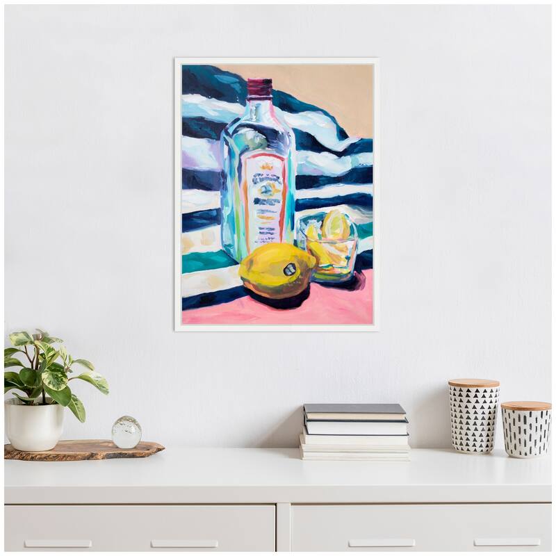 Kate and Laurel Sylvie Lemons and Gin Framed Canvas by Rachel Christopoulos