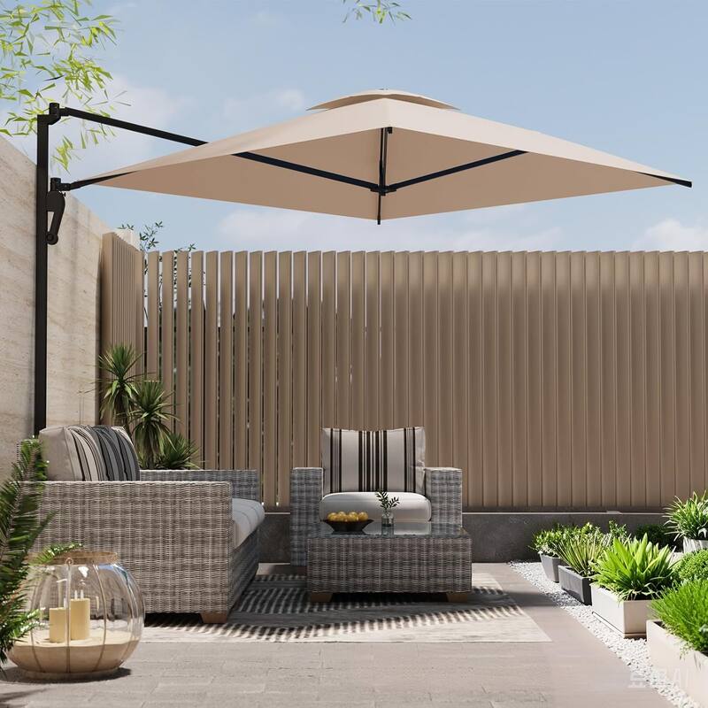 AECOJOY 10 FT. Wall Mount Umbrella Outdoor Patio, Large Patio Rectangular Aluminum Cantilever Umbrellas