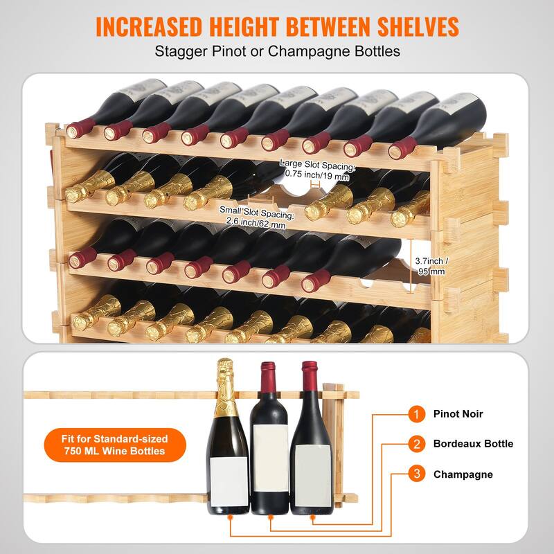 Natural Wicker Wine Rack, Stackable, Sturdy and Easy Assembly