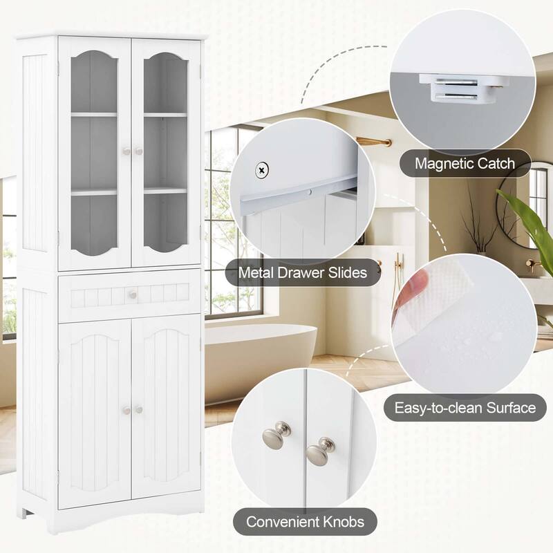 63" Tall Bathroom Storage Cabinet Freestanding Floor Cabinet