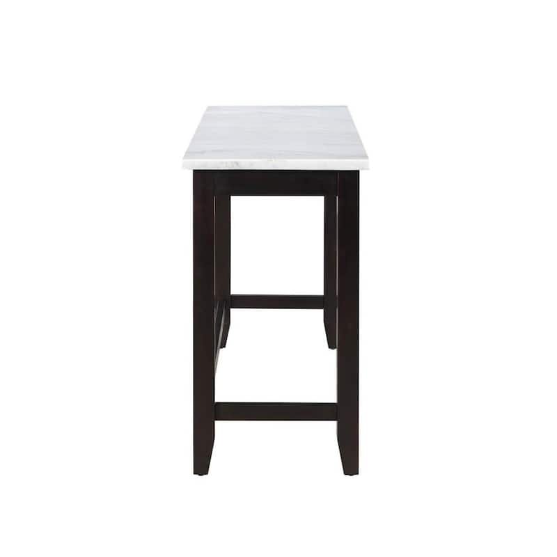 Rectangular Marble Top Counter Height Table in Rustic Espresso and White