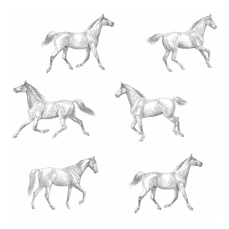 ESTA Home Burnett Off-White Horses Wallpaper - 20.5 x 396 x 0.025