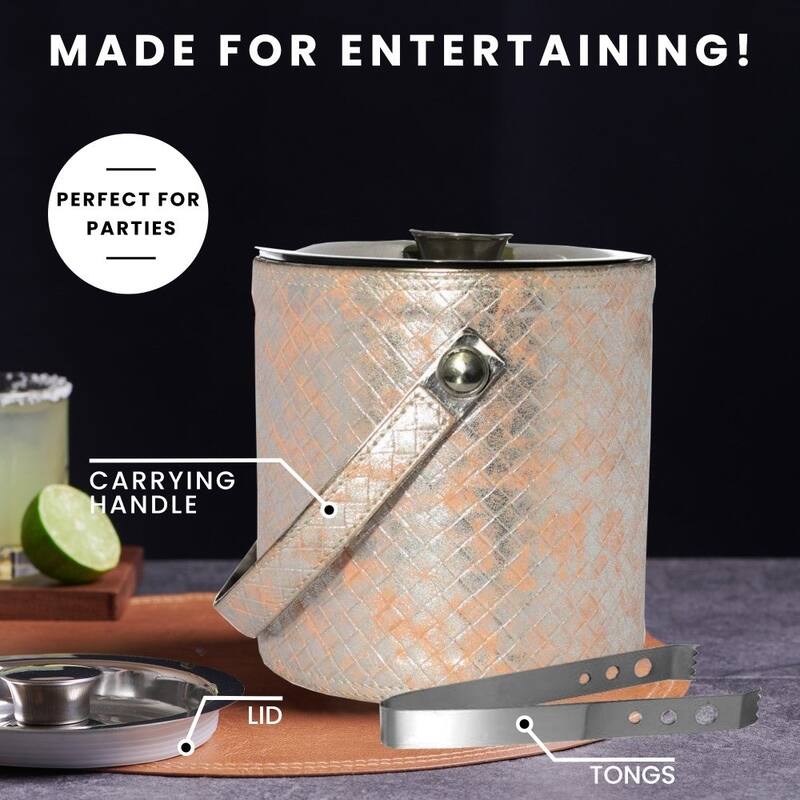 Sol Living Ice Bucket Double Wall Stainless Steel with Lid and Tongs
