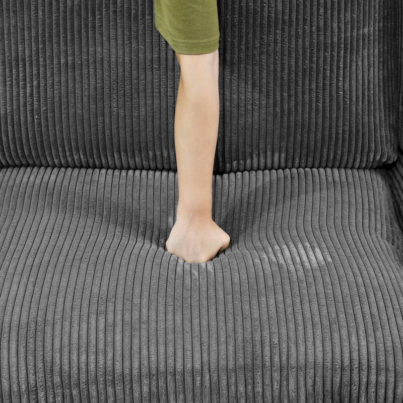 Corduroy Modular Sectional Sofa with Ottoman, Deep Seat L-Shaped Couch for Living Room, Dark Gray