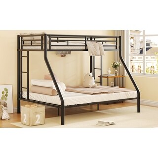 Metal Bunk Bed with Ladder and Guardrails