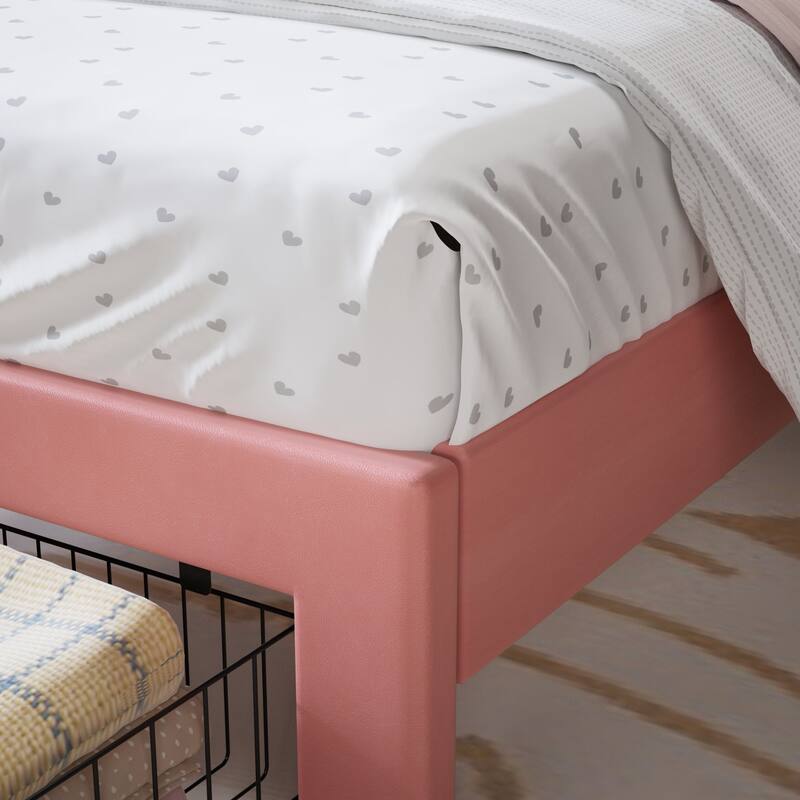 VECELO Bed Frame with Storage Drawers Leather Upholstered with Diamond Tufted Headboard Solid Wood Slat Support