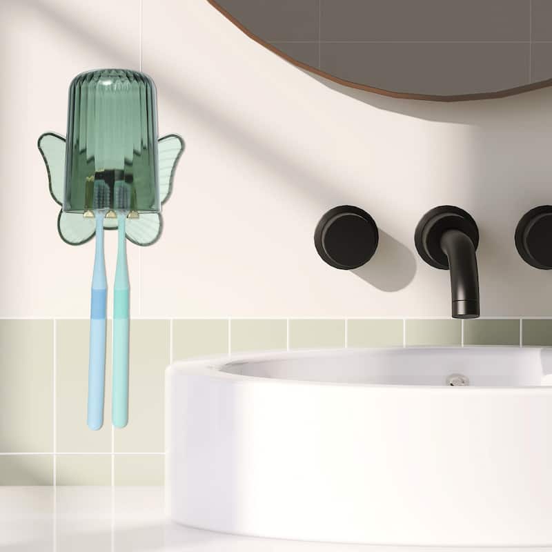1 Set Wall Mounted Toothbrush Holder, Cute Hanging Toothbrush Holder with Cup, 4.33"x3.35"