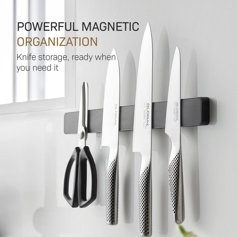 Yamazaki Home Magnetic Knife Rack, ABS Plastic, 6 knives (10.6 oz each), Holds 4.4 lbs - L 0.67 x W 13.78 x H 1.57 inches