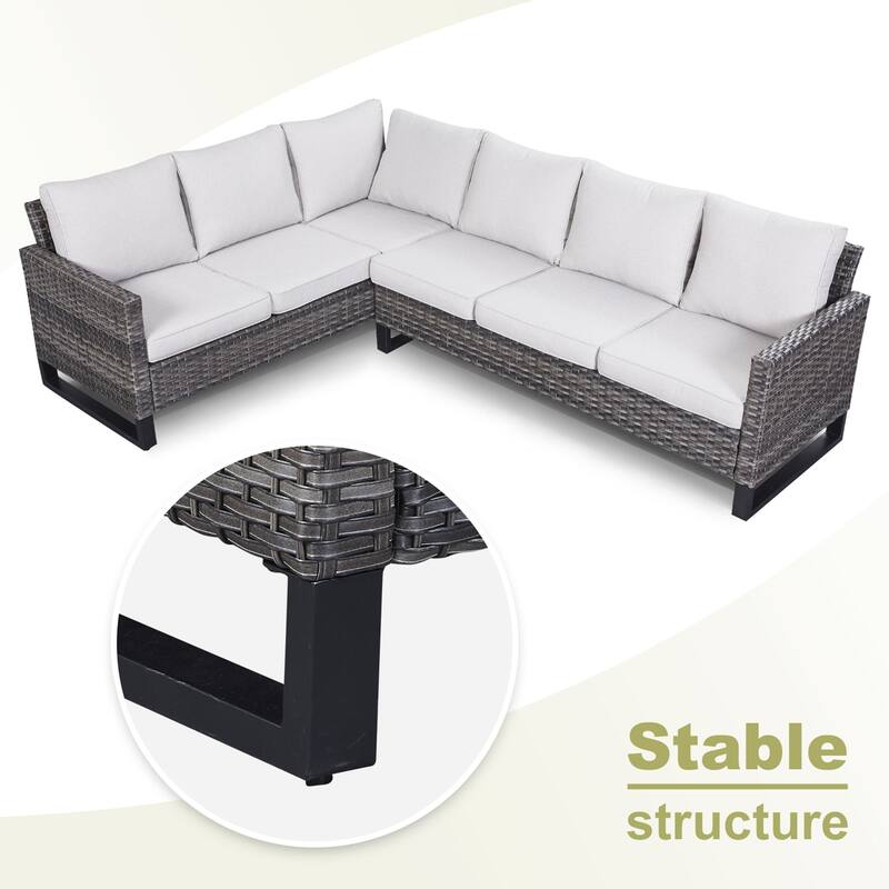 Gymojoy L-Shaped Outdoor Corner Sectional Sofa 6-seats Couch Conversation Set