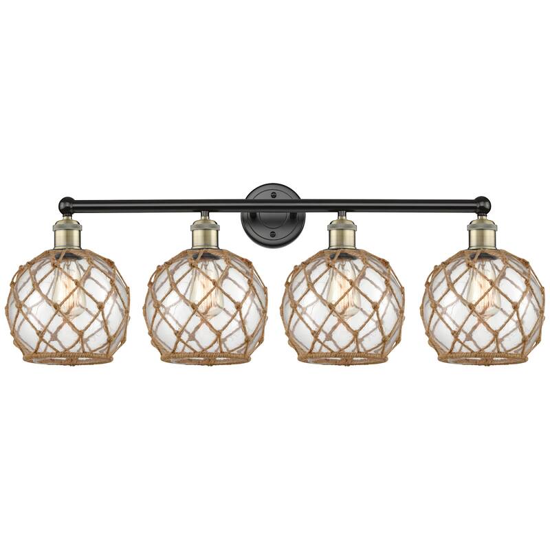 Innovations Lighting 616-4W-13-35 Farmhouse Rope Vanity Farmhouse Rope - Black Antique Brass / Clear Glass with Brown Rope