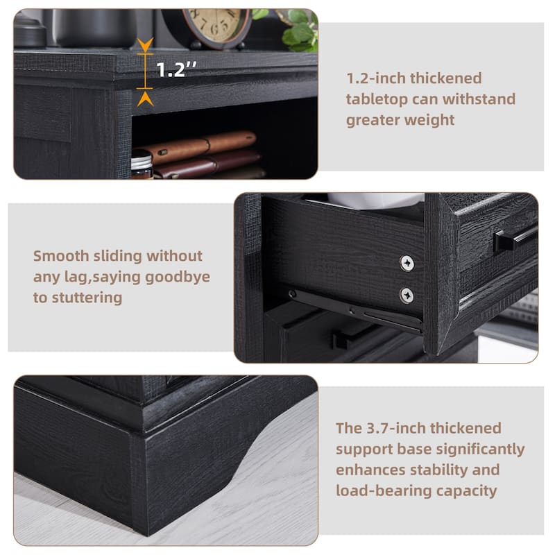 Farmhouse Nightstand Set of 2 with Charging Station, End Table