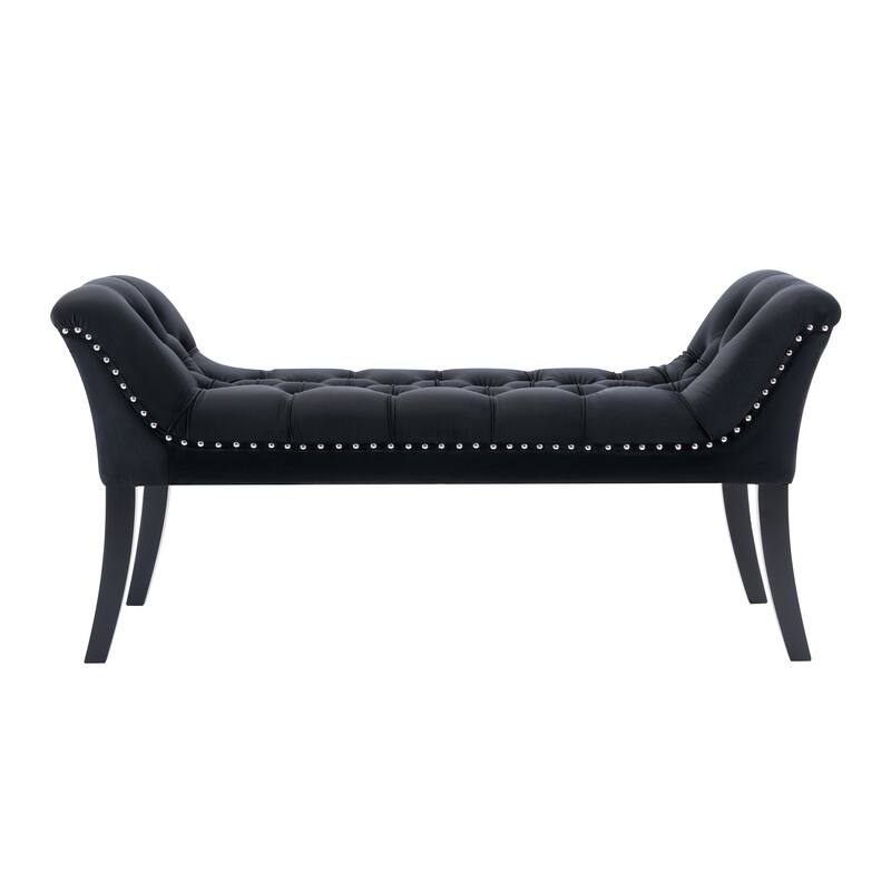 Porthos Home Sybil Tufted Velvet Accent Bench with Rubberwood Legs