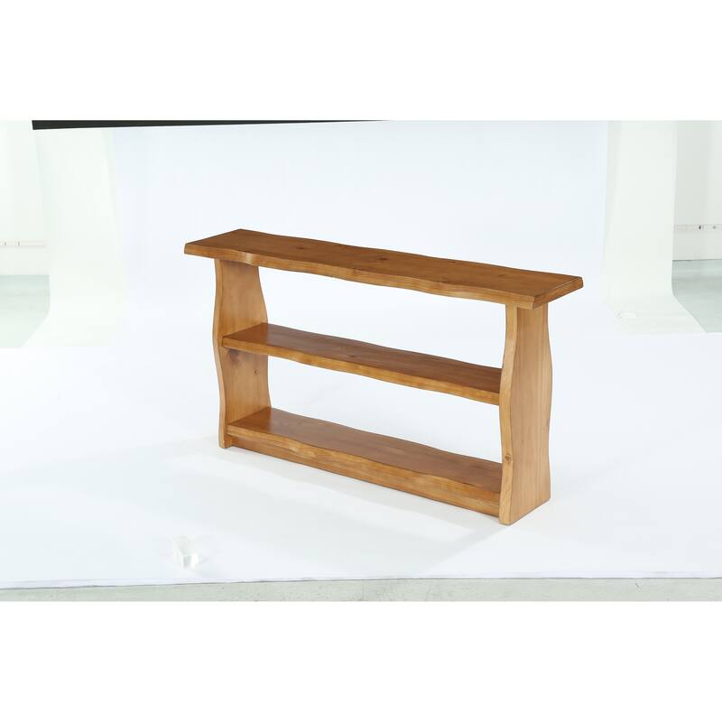 3-Tier Rustic Pinewood Entryway Table with Storage Shelves - Rustic Brown
