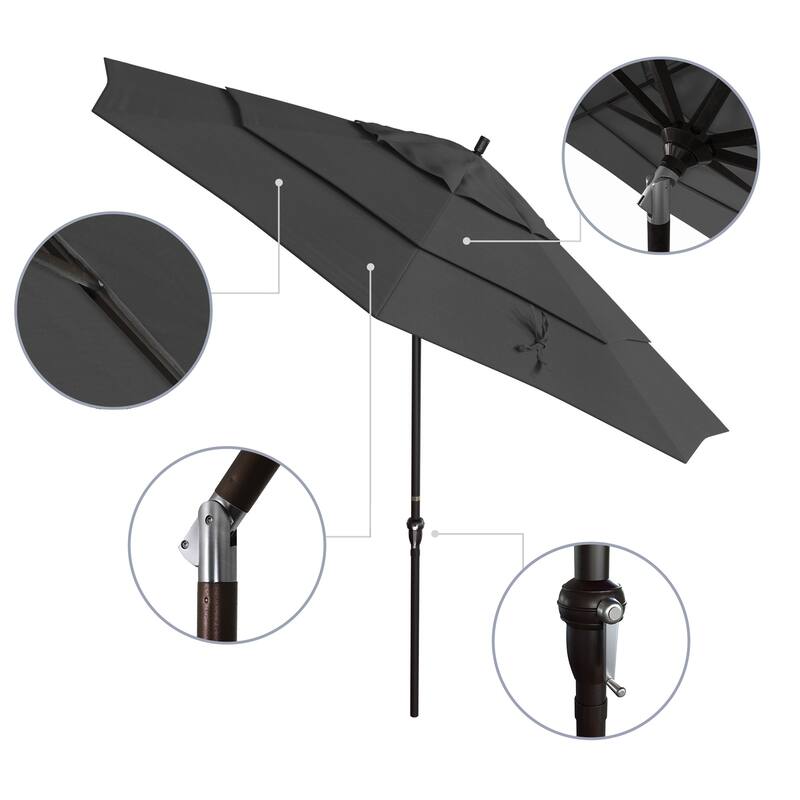 California Umbrella 11' Round Aluminum Crank Open Auto Tlit Patio Umbrella, Bronze Finish, Double Wind Vent.