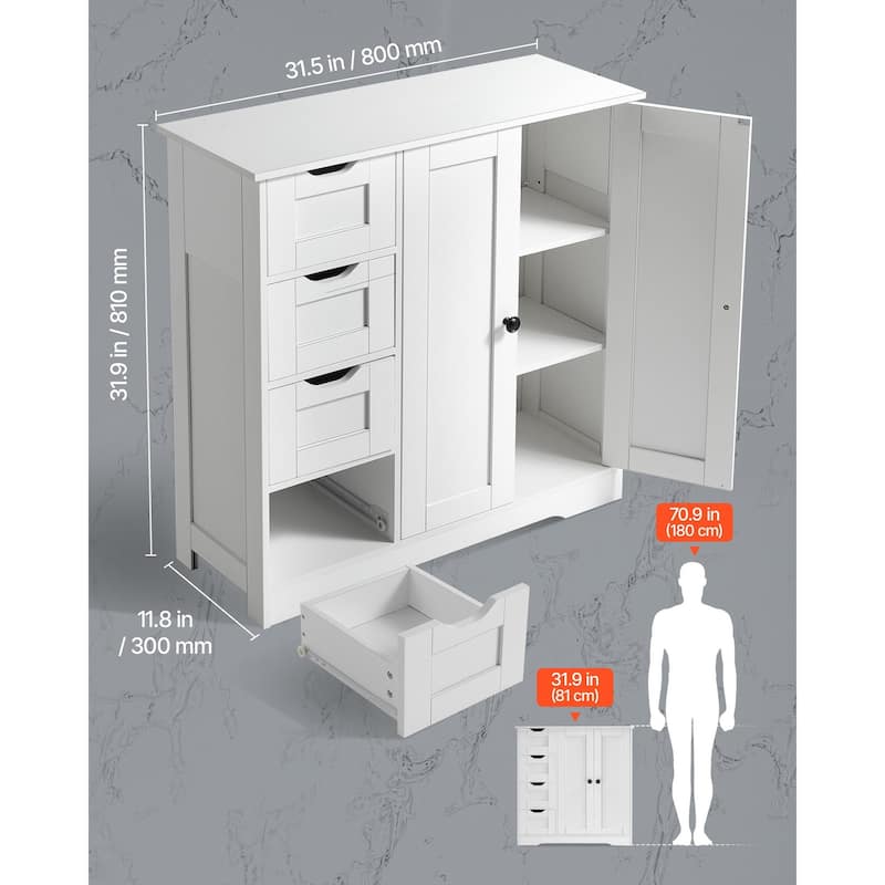 Bathroom Floor Cabinet with Drawers and Adjustable Shelf - 11.8 x 31.5 x 31.9 in
