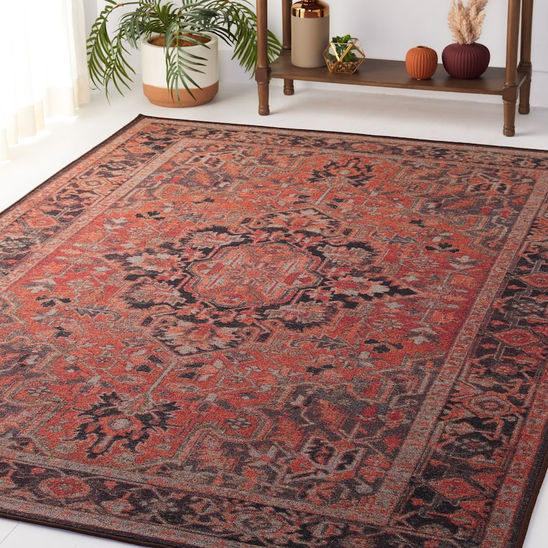 SAFAVIEH Journey Machine Washable Slip Resistant Meryl Traditional Oriental - 3' x 5' - Navy/Red - Runner/Rectangle