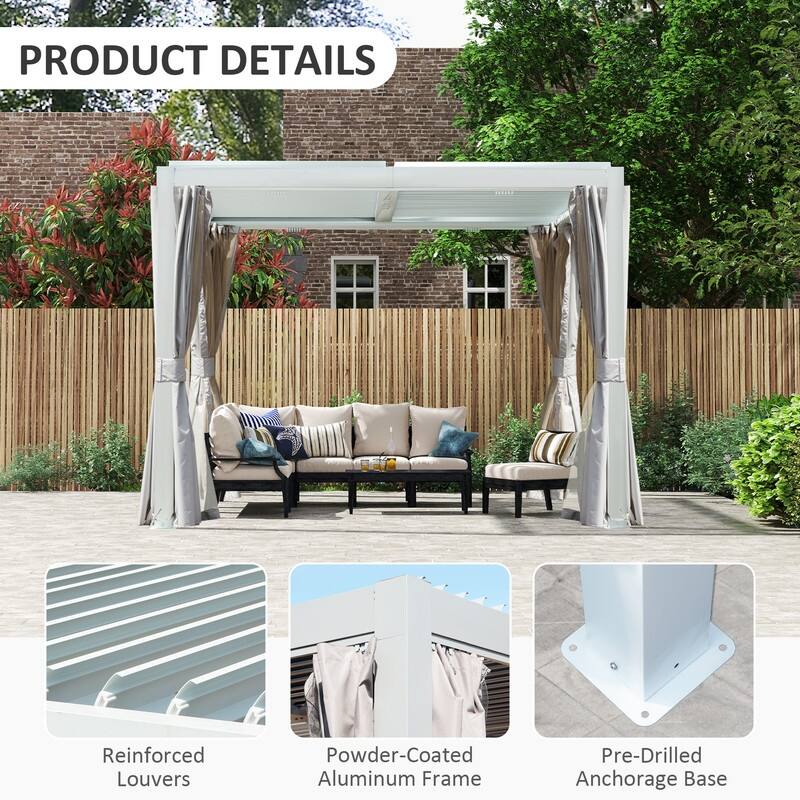 Domi Louvered Pergola 10' x 10', Aluminum Outdoor Pergola with Adjustable Louvers, Full Aluminum Frame, Built-in Gutter System