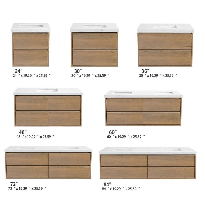 NebulaSky 60/ 72/ 84 in Wall Mounted Double Sink Bathroom Vanity with Engineered Stone Top Combo Cabinet Vanity Set