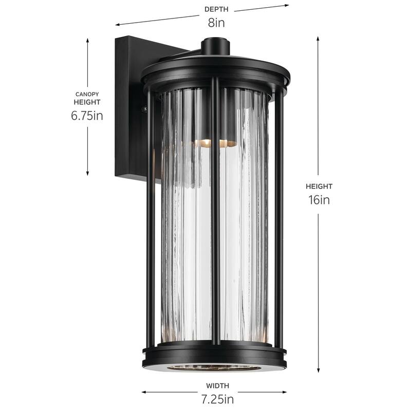 Barras 16" 1-Light Outdoor DarkSky Approved Wall Sconce with Clear Ribbed Glass in Black