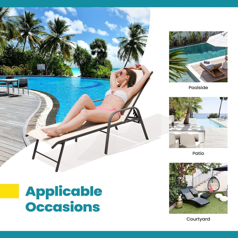 Pellebant 2/4PCS Outdoor Lounge Chair Aluminum with Adjustable Backrest