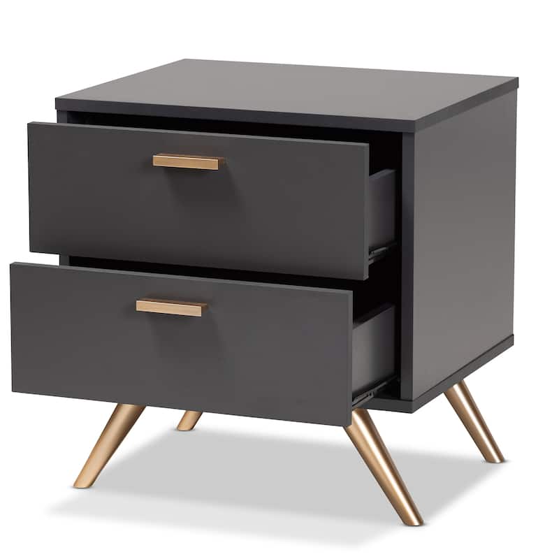 Kelson Modern Dark Grey and Gold Finished Wood 2-Drawer Nightstand