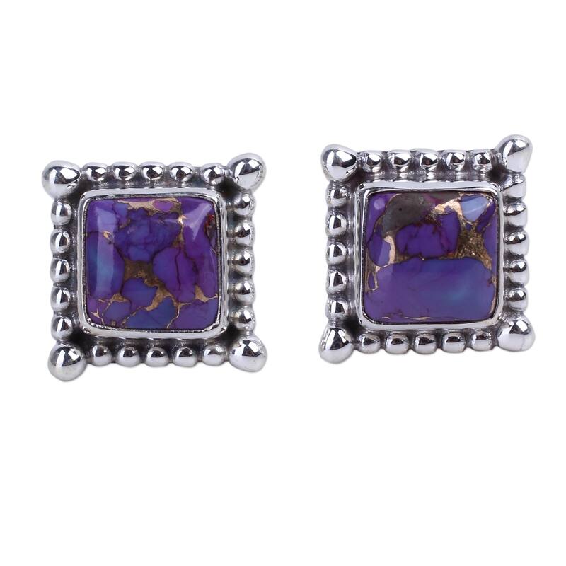 NOVICA Sterling Silver 'Magical Purple' Turquoise Earrings (India) - 0.2 - White