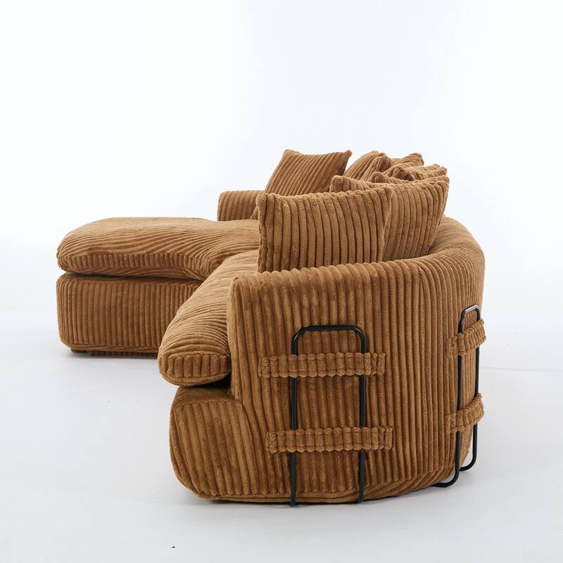 127" Large Corduroy Upholstered L-Shape Modular Sectional Sofa with 10 Pillows, High-Resilience Foam, No Assembly Required聽