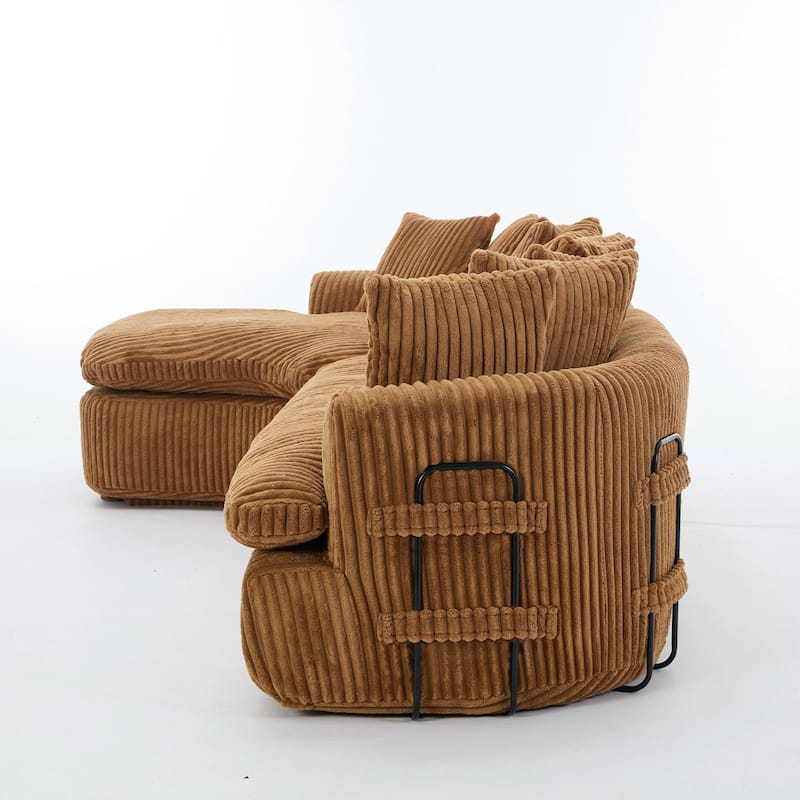 127"Corduroy L-Shaped Sectional Sofa with High-Resilience Foam, 10 Back Cushions, and No Assembly Required