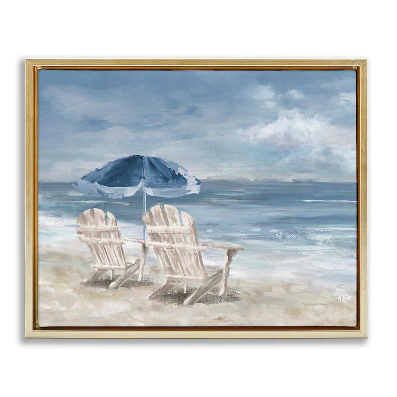 Stupell Serene Beach Chairs Framed Floater Canvas Wall Art Design by Carson Lyons