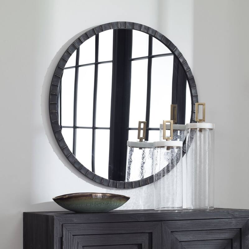 Uttermost Dandridge 34" Round Hand Forged Iron Frame Industrial Style