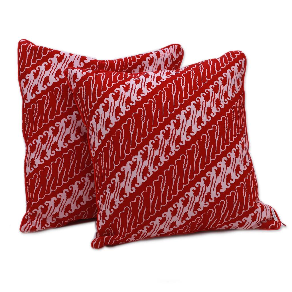 Novica Handmade Crimson Parang Batik Cotton Cushion Covers (Pair)