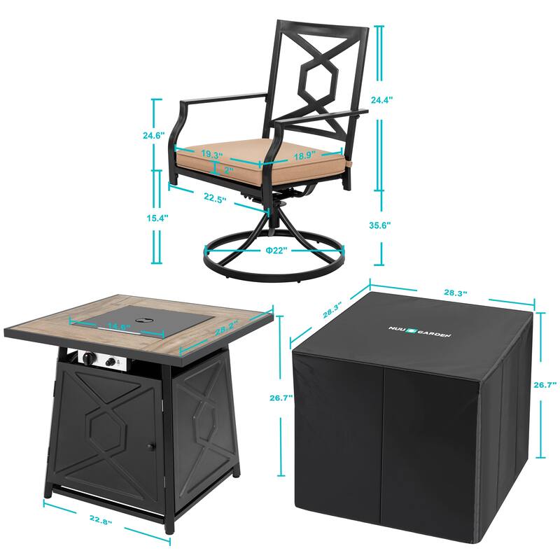 Nuu Garden 5-Piece Patio Furniture Set with Fire Pit Table - 5 PCS